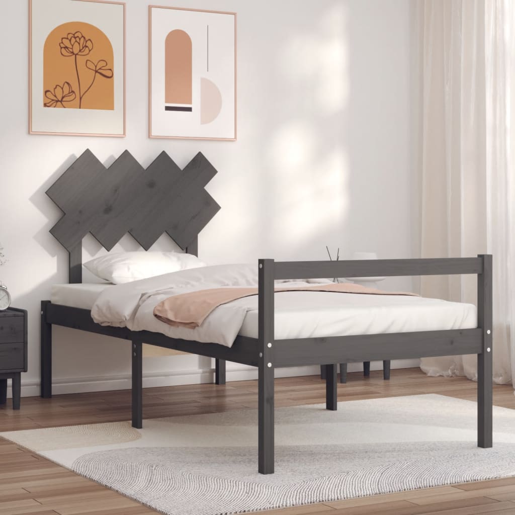 vidaXL Estructura cama con cabecero madera gris 90x200 - Bechester - Reinventando la experiencia de comprar muebles