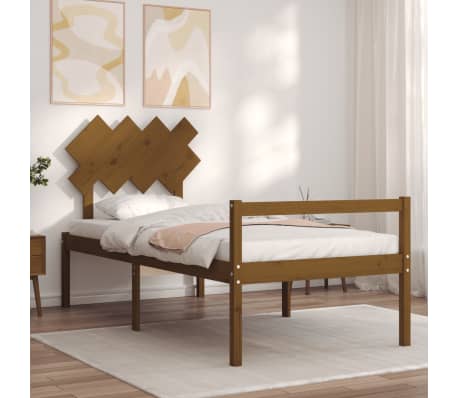 vidaXL Lova senjorams su galvūgaliu, rudas, 90x200 cm, medienos