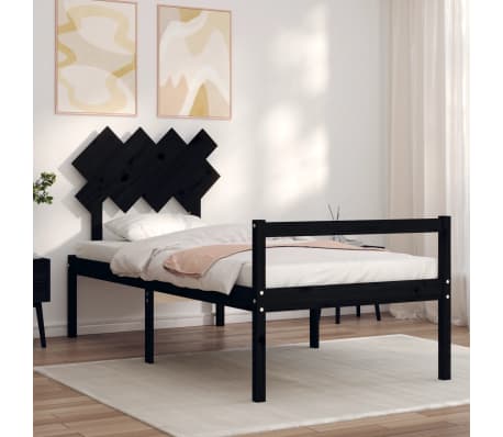 vidaXL Lova senjorams su galvūgaliu, juodas, 90x200 cm, medienos