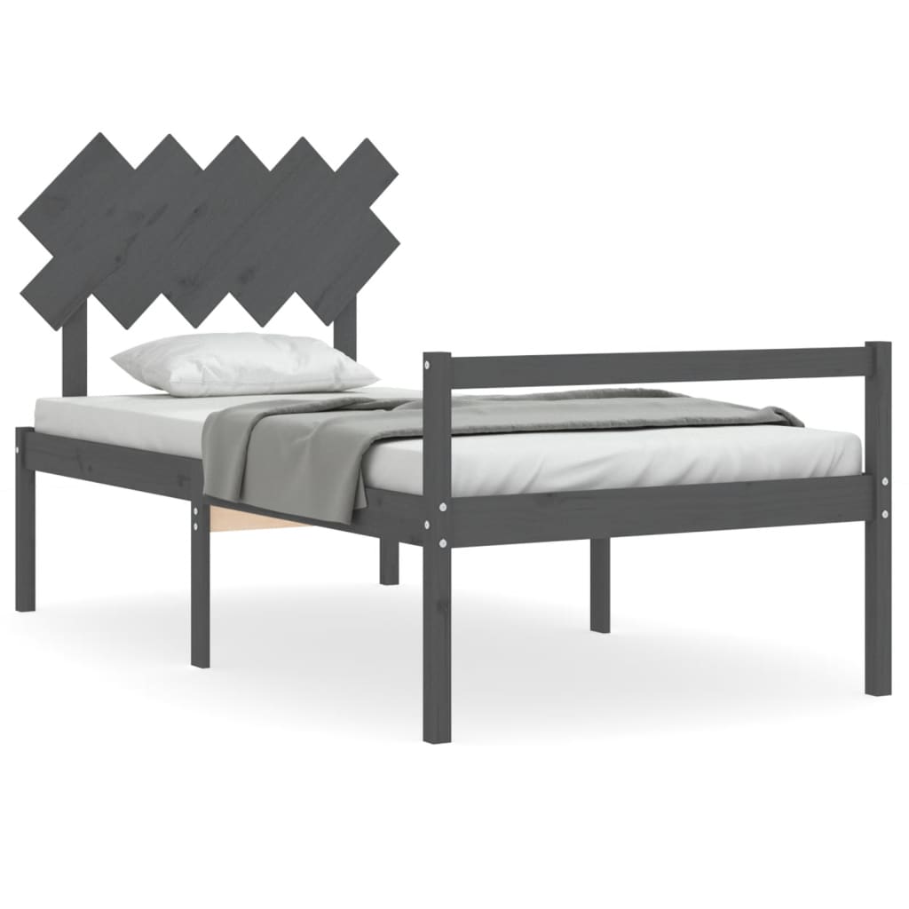 vidaXL Bedframe met hoofdbord massief hout grijs 100x200 cm