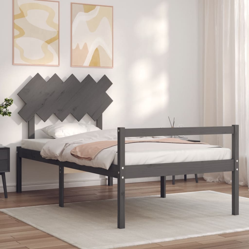 vidaXL Letto per Anziani con Testiera Grigio 100x200 cm Legno Massello