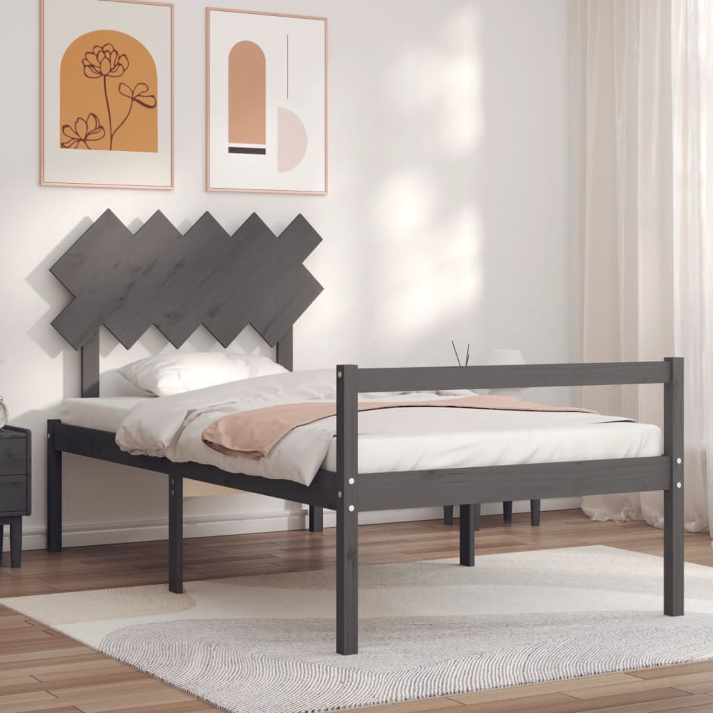 Rám postele s čelem šedý 100 x 200 cm masivní dřevo