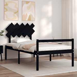 vidaXL Lova senjorams su galvūgaliu, juodas, 100x200 cm, medienos