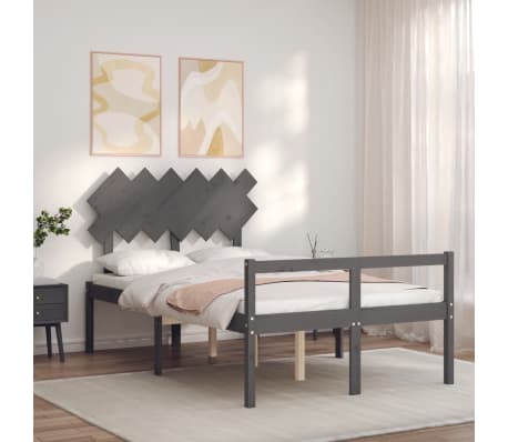 vidaXL Lova senjorams su galvūgaliu, pilkas, 120x200 cm, medienos