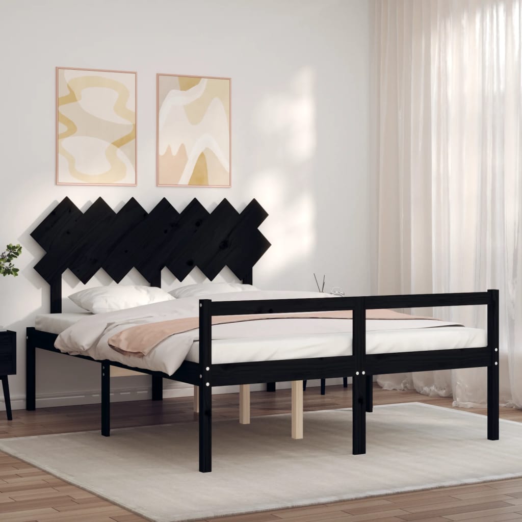 vidaXL Bed Frame with Headboard Black 140x200 cm Solid Wood