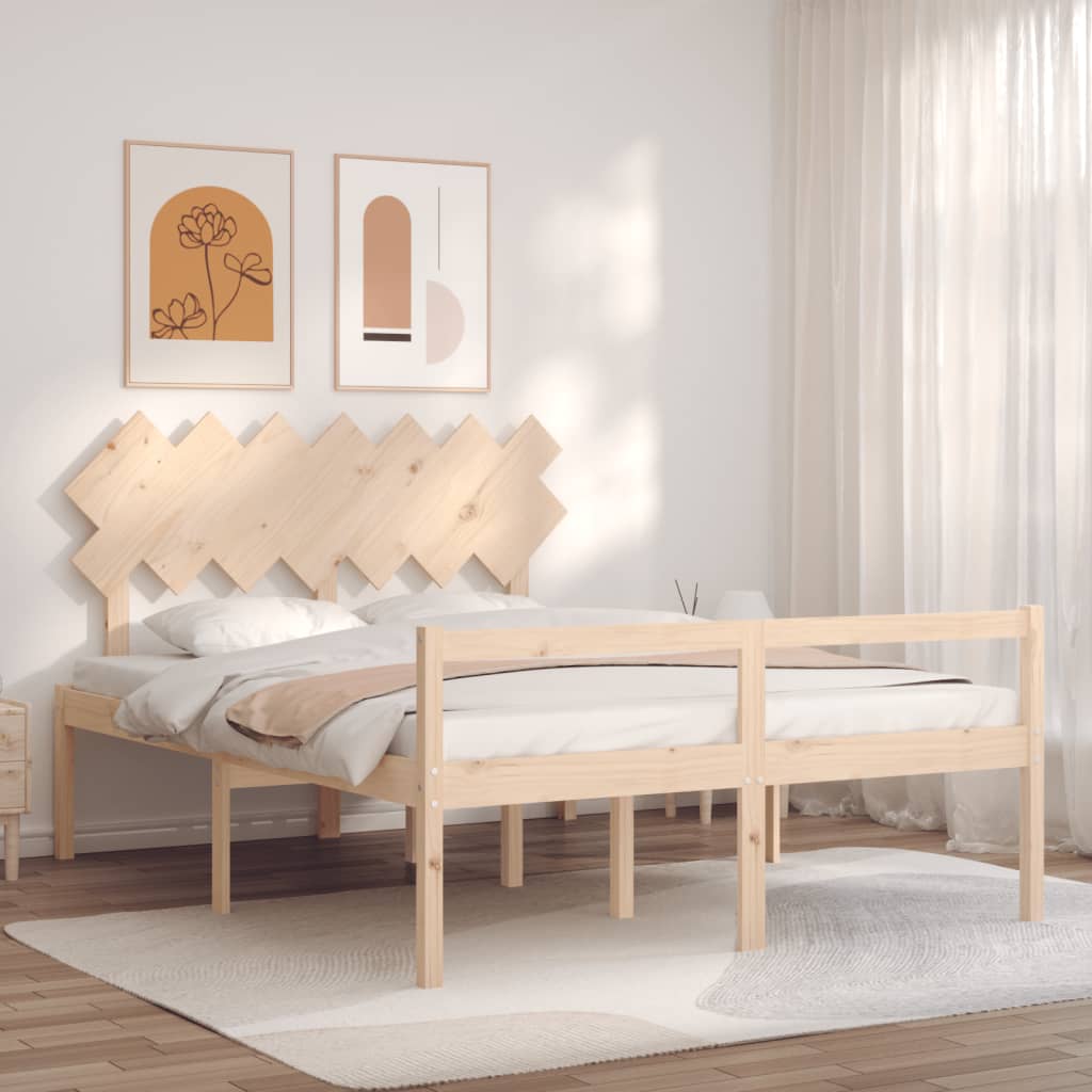 vidaXL Cadru de pat senior cu tăblie, king size, lemn masiv