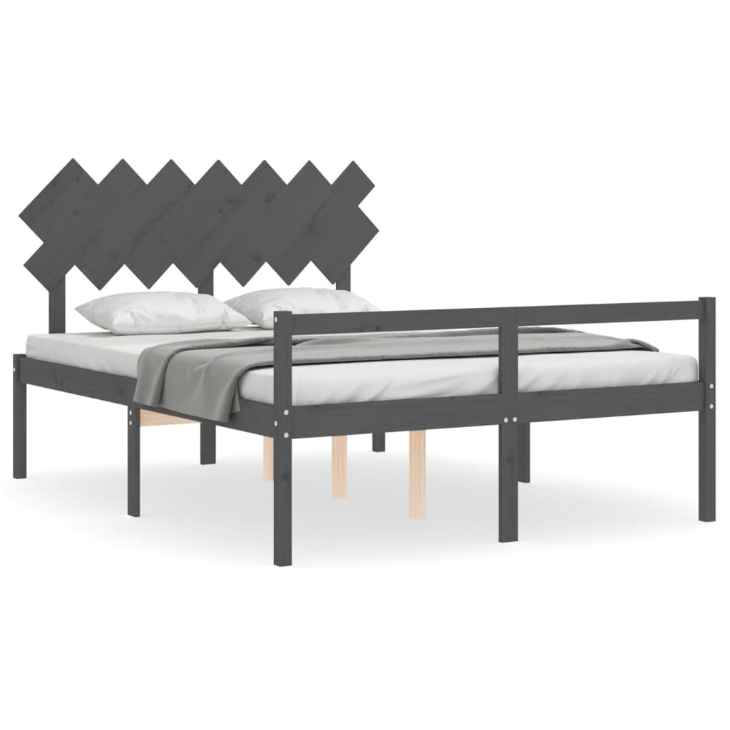 Thumbnail - vidaXL Seniorenbett mit Kopfteil Grau Kingsize Massivholz