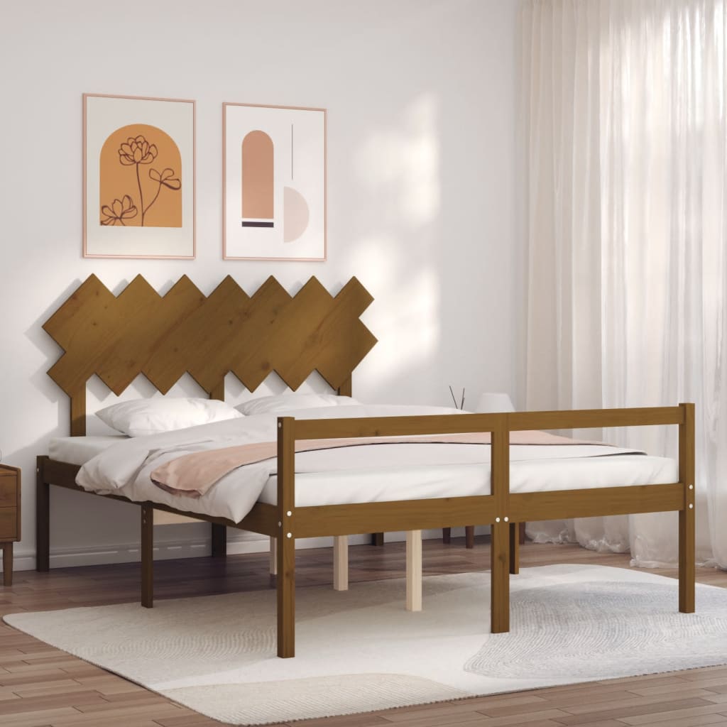 vidaXL Seniorenbett mit Kopfteil Honigbraun Kingsize Massivholz