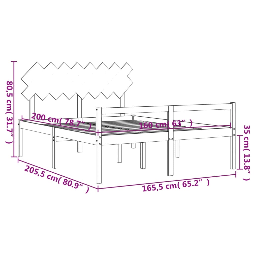 Posteljni okvir z vzglavjem bel 160x200 cm trden les