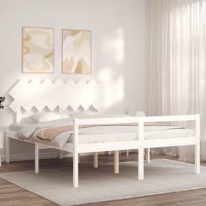 Postel s čelem pro seniory bílý 160x200 cm masivní dřevo - obrázek 4