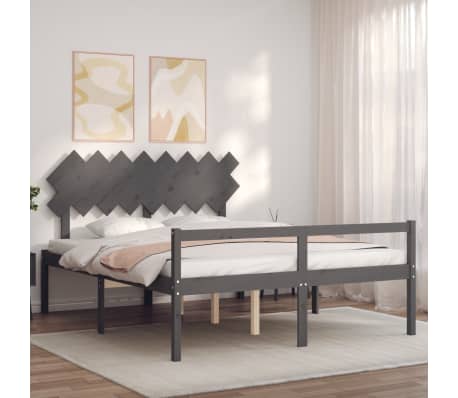 vidaXL Lova senjorams su galvūgaliu, pilkas, 160x200 cm, medienos
