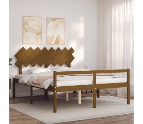 vidaXL Lova senjorams su galvūgaliu, rudas, 160x200 cm, medienos