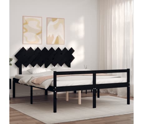 vidaXL Lova senjorams su galvūgaliu, juodas, 160x200 cm, medienos