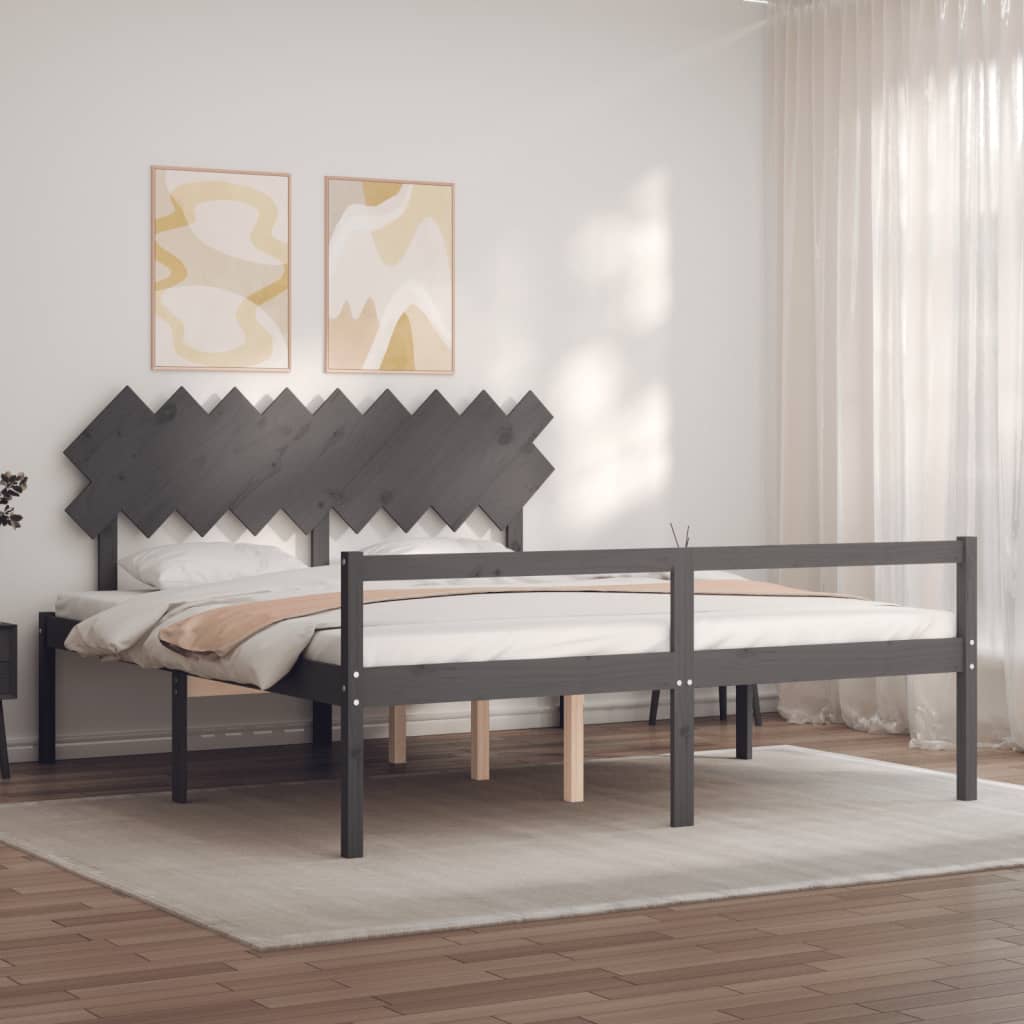 vidaXL Cama de matrimonio personas mayores cabecero madera maciza gris