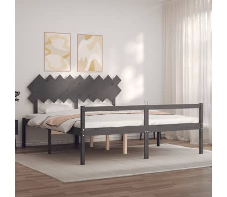 vidaXL Cama de matrimonio personas mayores cabecero madera maciza gris