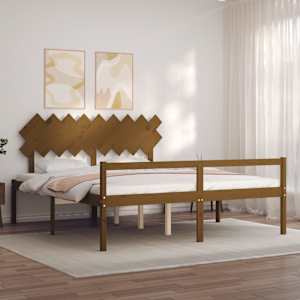 vidaXL Lova senjorams su galvūgaliu, rudas, medienos, itin didelis