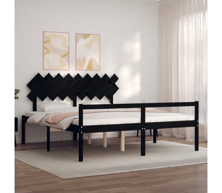 vidaXL Lova senjorams su galvūgaliu, juodas, medienos, itin didelis