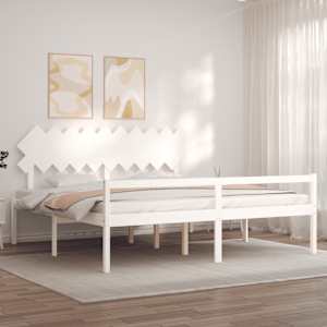 Postel s čelem pro seniory bílý 200x200 cm masivní dřevo - obrázek 3
