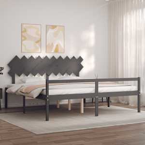 vidaXL Lova senjorams su galvūgaliu, pilkas, 200x200 cm, medienos