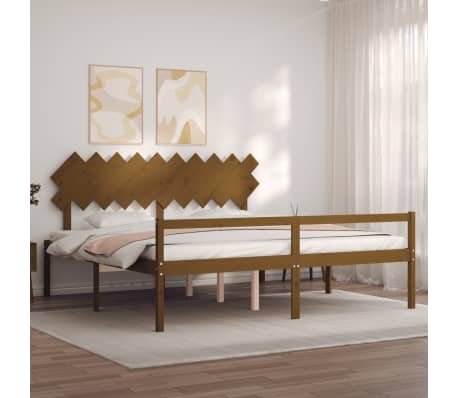 vidaXL Seniorseng med hodegavl honningbrun 200x200 cm heltre