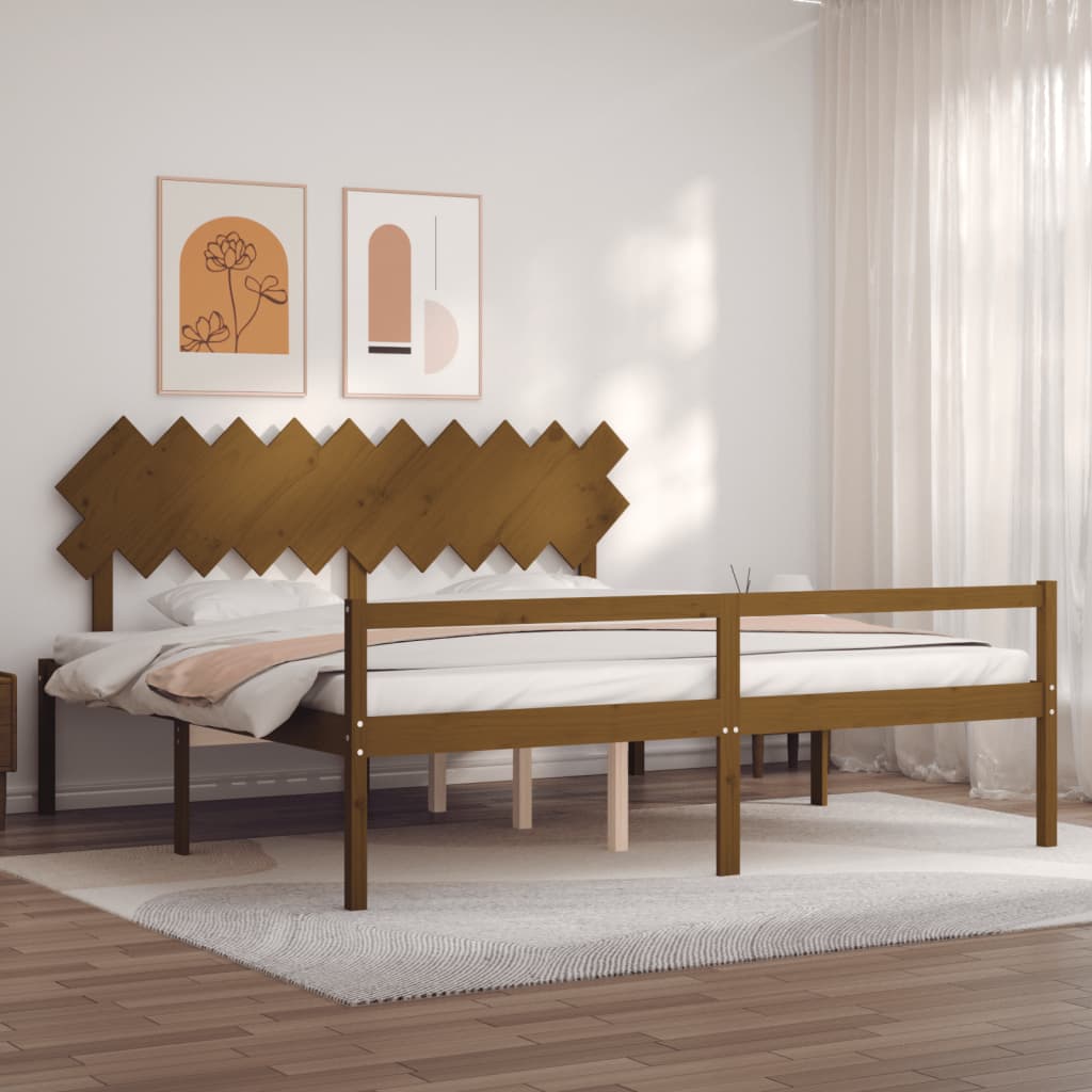 vidaXL Seniorenbett mit Kopfteil 200x200 cm Honigbraun Massivholz