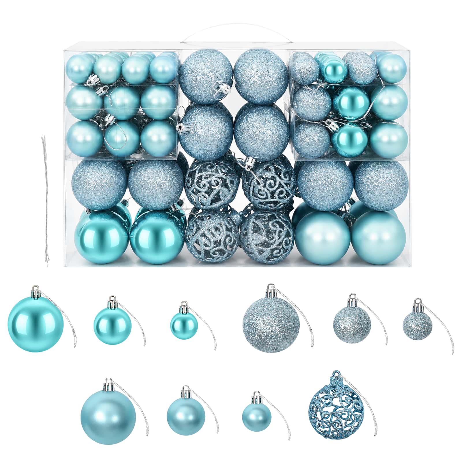 Kerstballen 100 st 3/4/6 cm turquoise