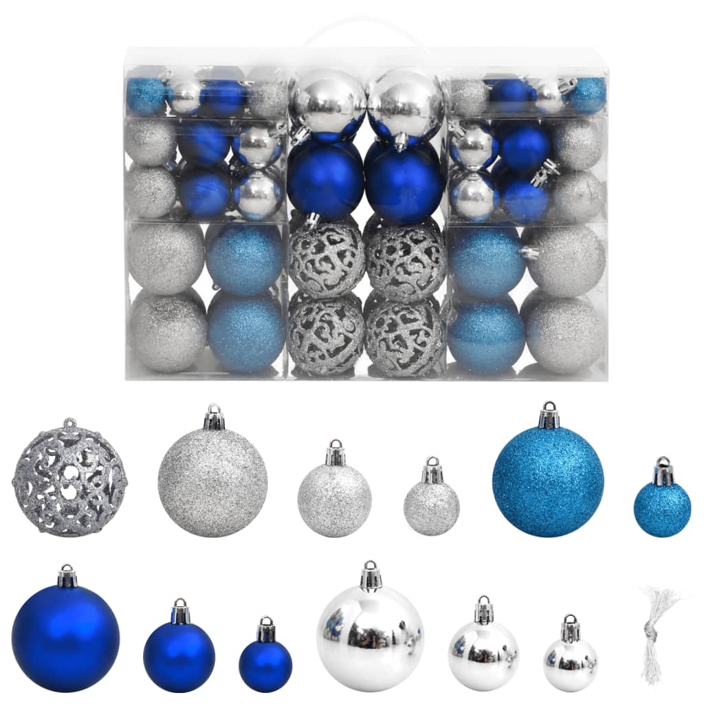  Vianočné ozdoby 100 ks modré a strieborné 3 / 4 / 6 cm
