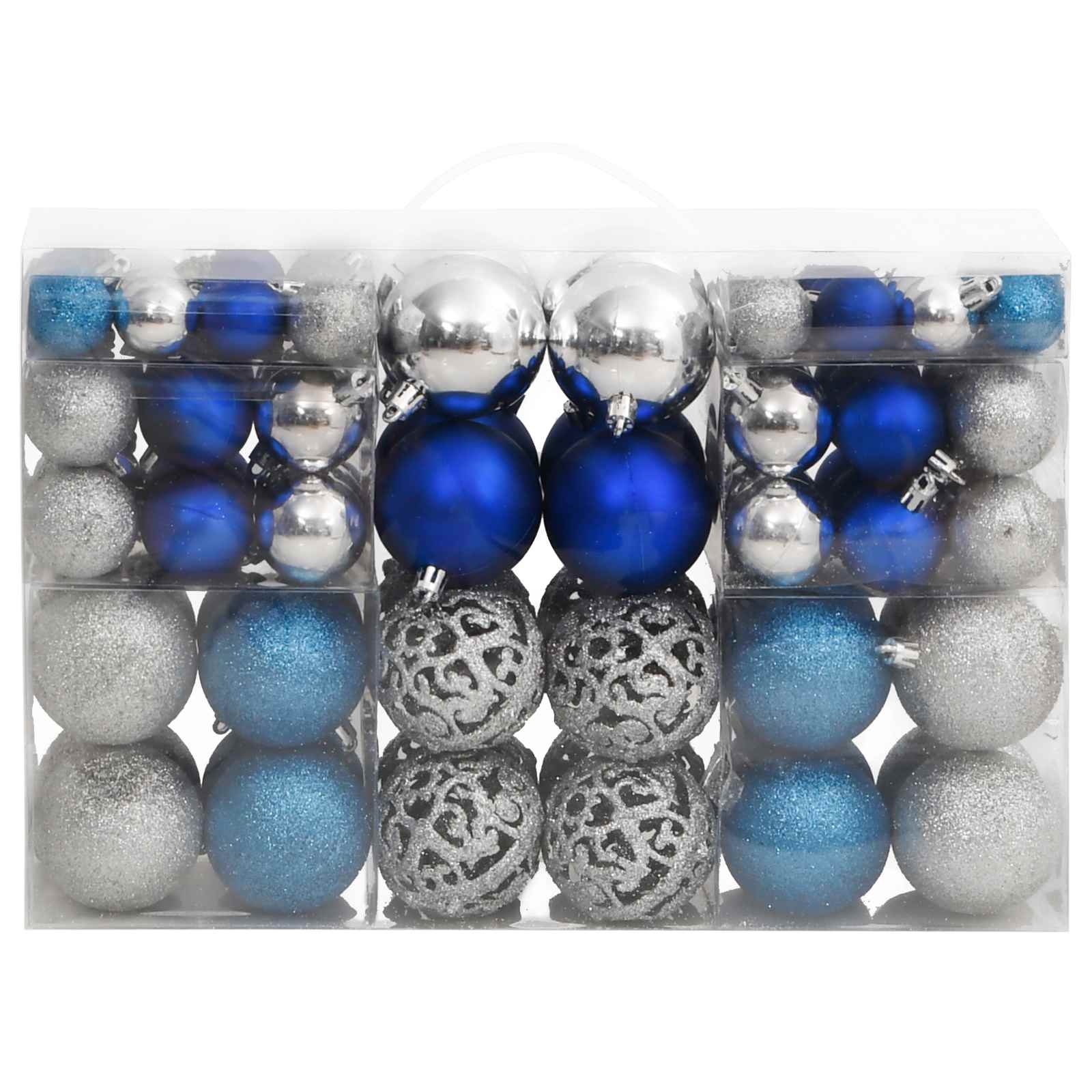 vidaXL Kerstballen 100 st 3/4/6 cm blauw en zilverkleurig, foto 2