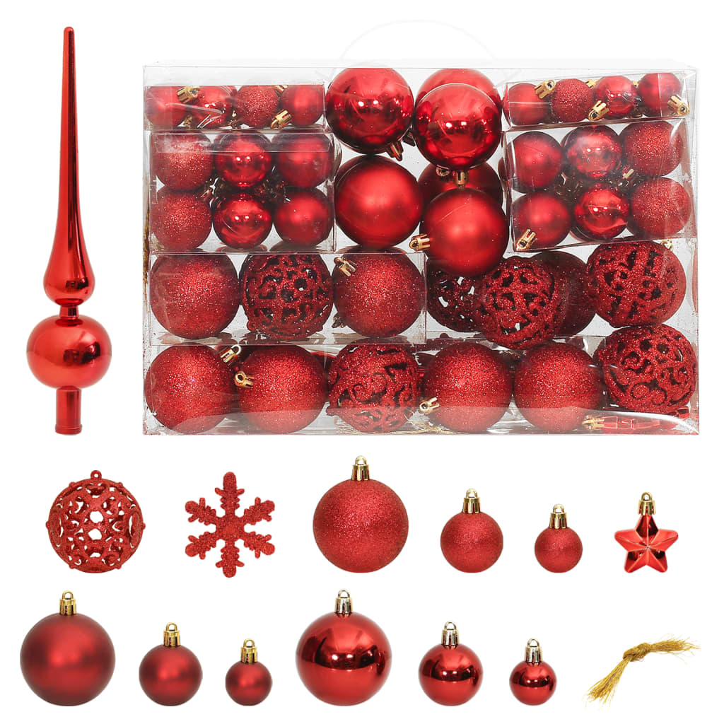 Image of vidaXL 111 Piece Christmas Bauble Set Red Polystyrene