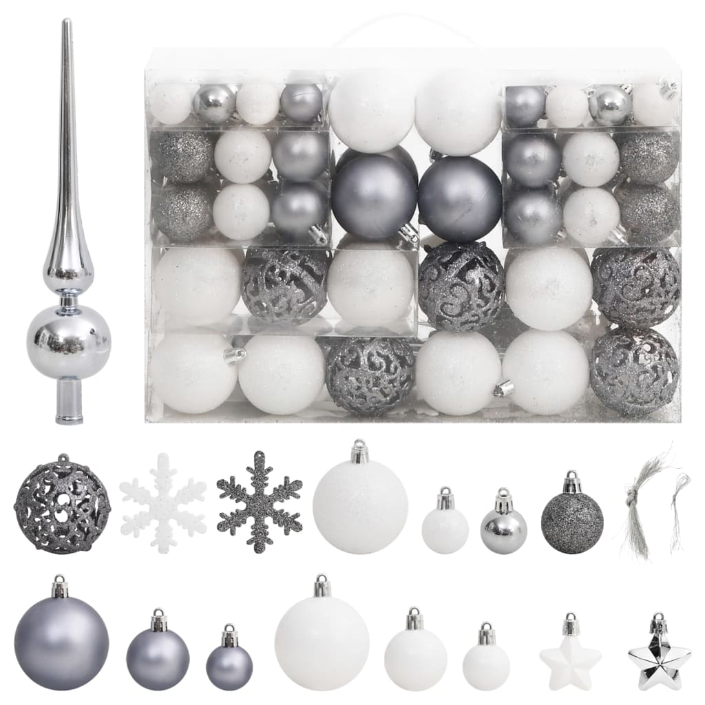 Set božićnih kuglica od 111 komada bijelo-sivi od polistirena Blagdanski ukrasi Naručite namještaj na deko.hr