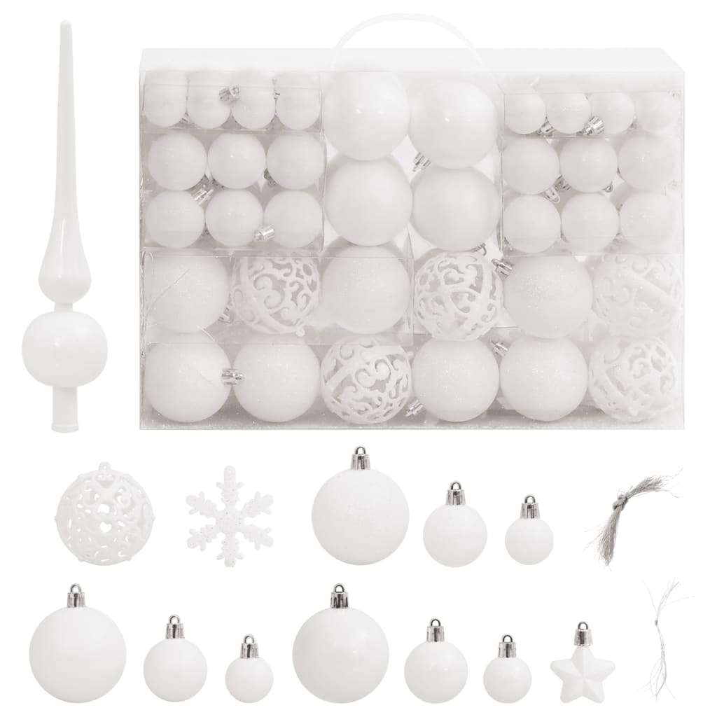 Image of vidaXL 111 Piece Christmas Bauble Set White Polystyrene