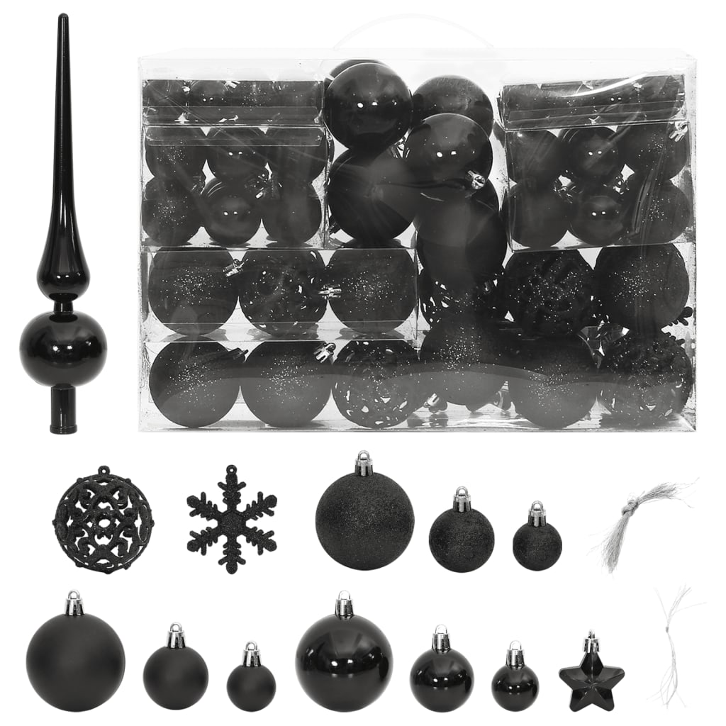  111-dielna sada vianočných ozdôb čierna polystyrén