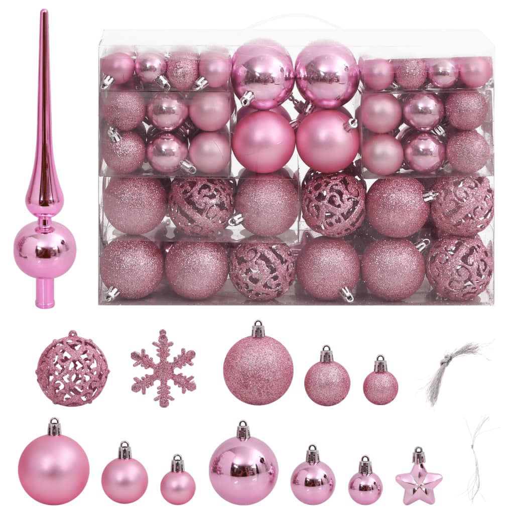 Image of vidaXL 111 Piece Christmas Bauble Set Pink Polystyrene