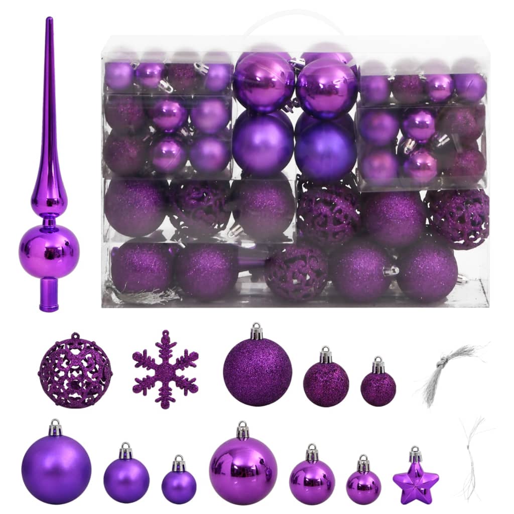 Image of vidaXL 111 Piece Christmas Bauble Set Purple Polystyrene