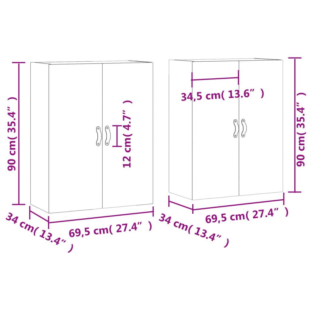 2 db sonoma tölgy fali szekrény 69,5 x 34 x 90 cm 
