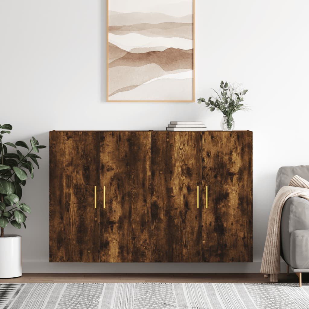 vidaXL Dulapuri montate pe perete, 2 buc, stejar afumat, 69,5x34x90 cm