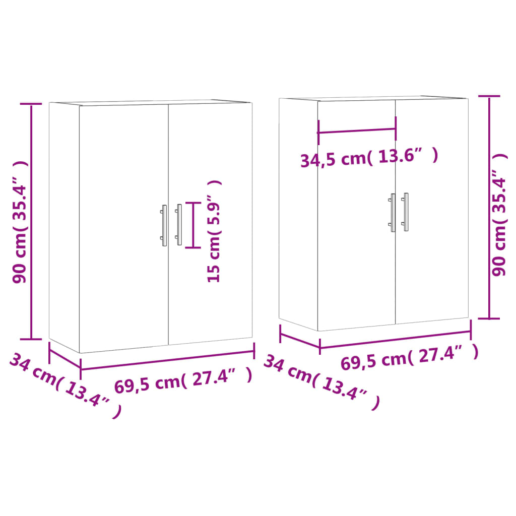 Dulapuri montate pe perete, 2 buc, gri sonoma, 69,5x34x90 cm