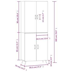 Skříň highboard betonově šedá 69,5x34x180 cm kompozitní dřevo - obrázek 13