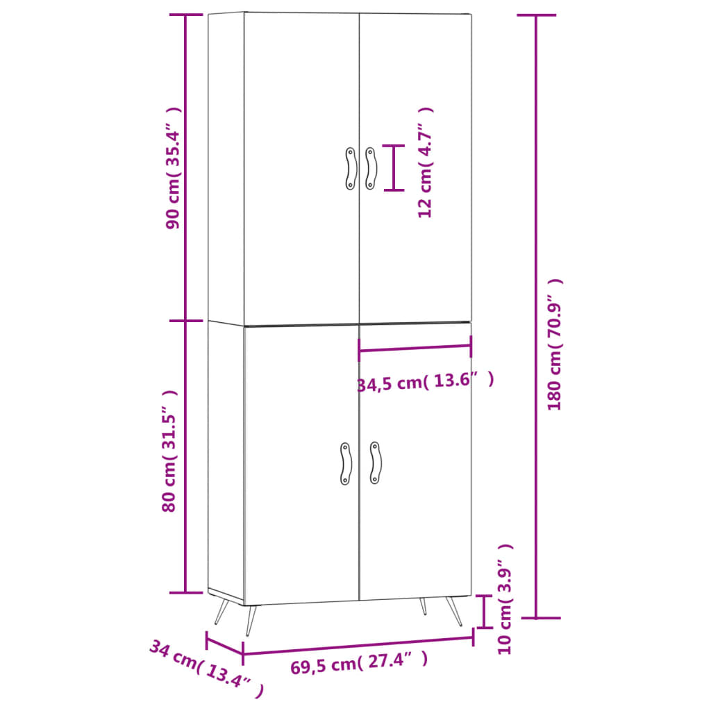 Skříň highboard šedá sonoma 69,5 x 34 x 180 cm kompozitní dřevo - obrázek 13