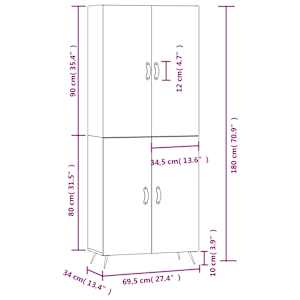 Skříň highboard šedá sonoma 69,5 x 34 x 180 cm kompozitní dřevo - obrázek 13