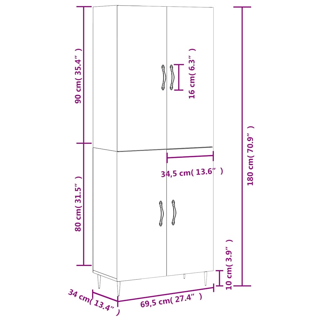 Skříň highboard betonově šedá 69,5x34x180 cm kompozitní dřevo - obrázek 13