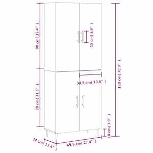 Skříň highboard šedá sonoma 69,5 x 34 x 180 cm kompozitní dřevo - obrázek 13