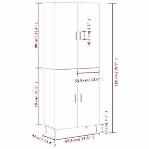 Skříň highboard bílá 69,5 x 34 x 180 cm kompozitní dřevo - obrázek 13