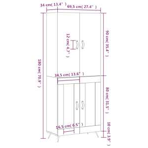Skříň highboard betonově šedá 69,5x34x180 cm kompozitní dřevo - obrázek 13