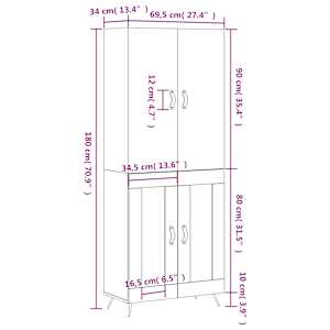 Skříň highboard kouřový dub 69,5 x 34 x 180 cm kompozitní dřevo - obrázek 13