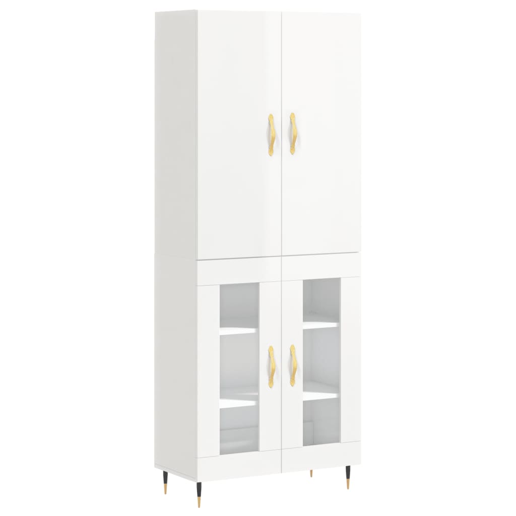 vidaXL Hoge kast 69,5x34x180 cm bewerkt hout hoogglans wit