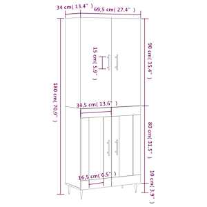 Skříň highboard bílá 69,5 x 34 x 180 cm kompozitní dřevo - obrázek 13