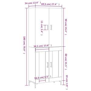 Skříň highboard betonově šedá 69,5x34x180 cm kompozitní dřevo - obrázek 13