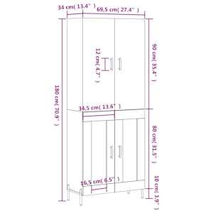 Skříň highboard betonově šedá 69,5x34x180 cm kompozitní dřevo - obrázek 13