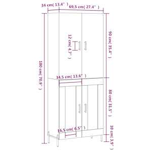 Skříň highboard šedá sonoma 69,5 x 34 x 180 cm kompozitní dřevo - obrázek 13